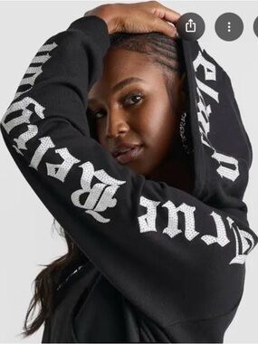 True Religion Black Zip-Up Hoodie with White Script Logo